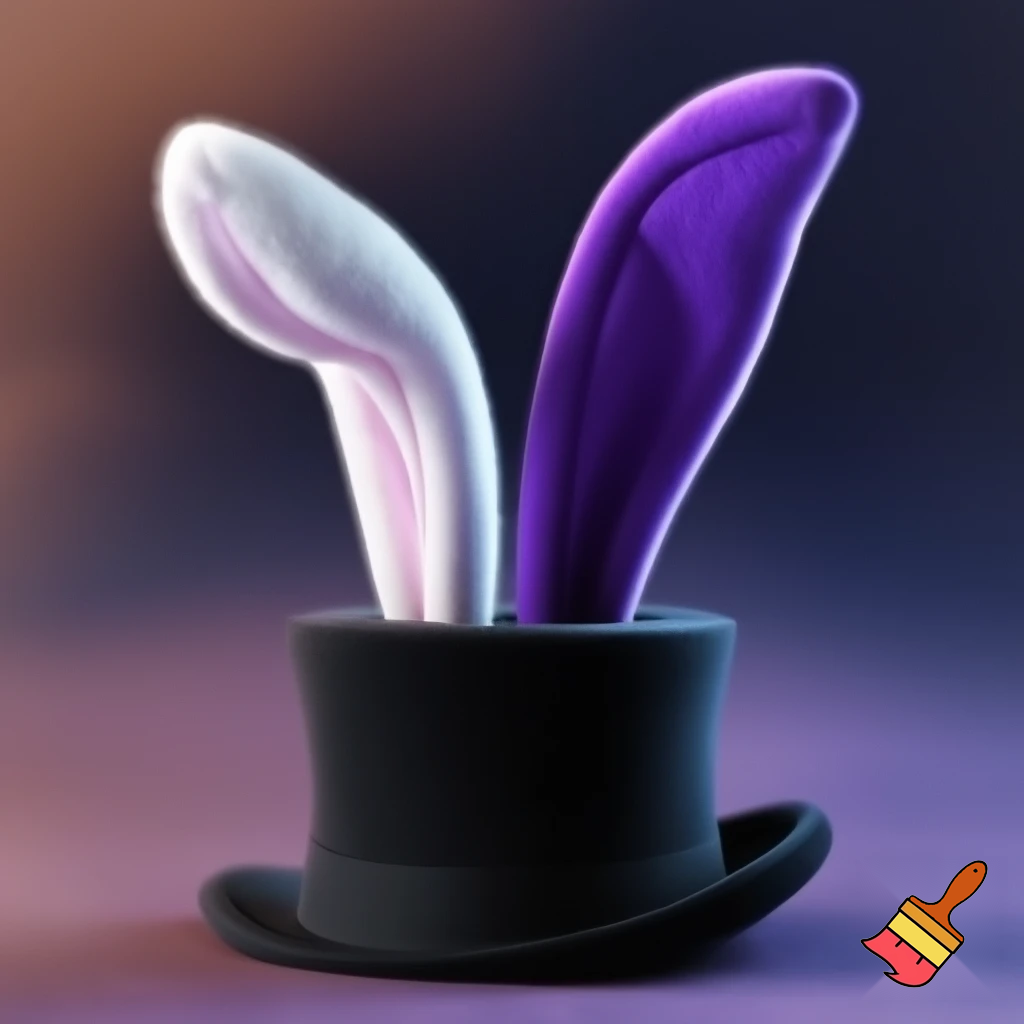 Black top hat with bunny ears velvet white and purple