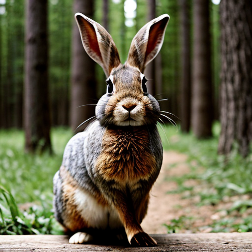 European rabbit, holding knife, forest