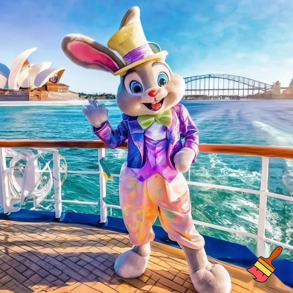 Easter bunny mascot Disneyland costume with the top hat Australia Disney cruise ship