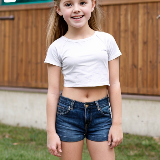 little girls in short shorts and crop top , in school 