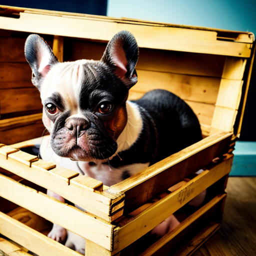 crate a image of a frenchie with a man with cerly here 