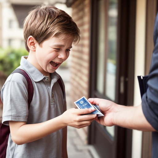 “boy returning wallet to rich man, emotional moment, rich man surprised and happy”