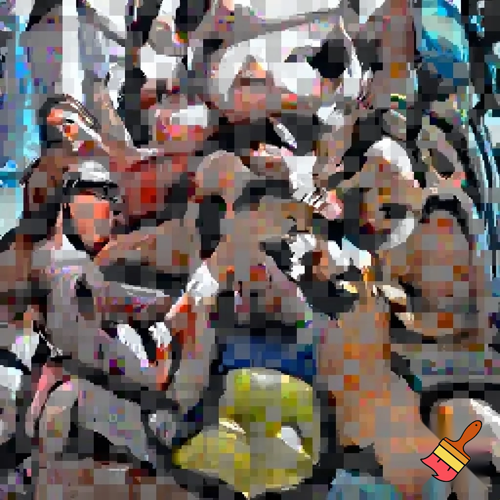 Legolas, Gimli, Aragorn, Smeagol, Frodo, Sam, Pippin, Mary, and Gandalf all hugging each other