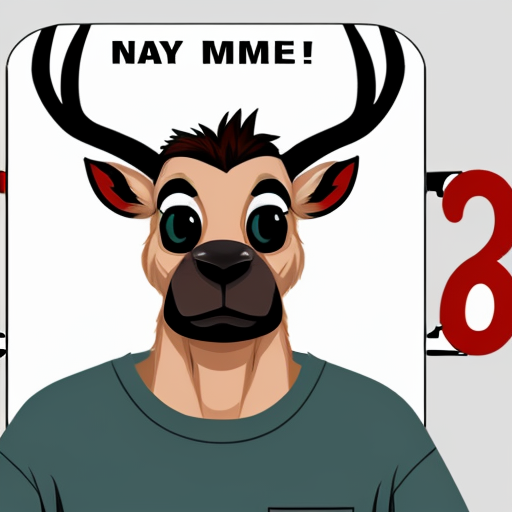 a mug shot deer criminal with a straight face with scars with a  number board looking cartoon