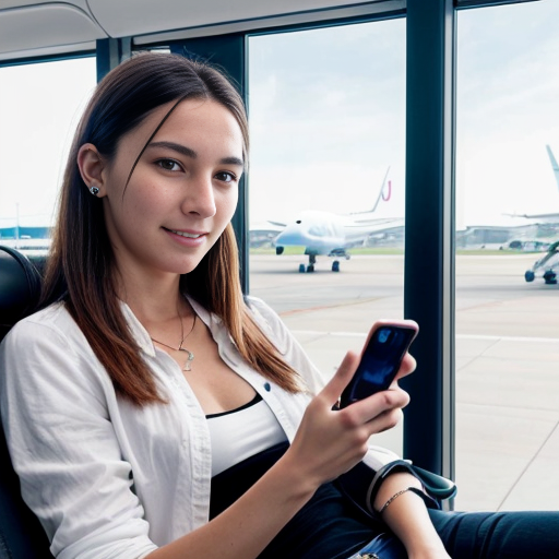 Goretzka play game on apple phone and Vanessa play game on apple phone at the airport 
