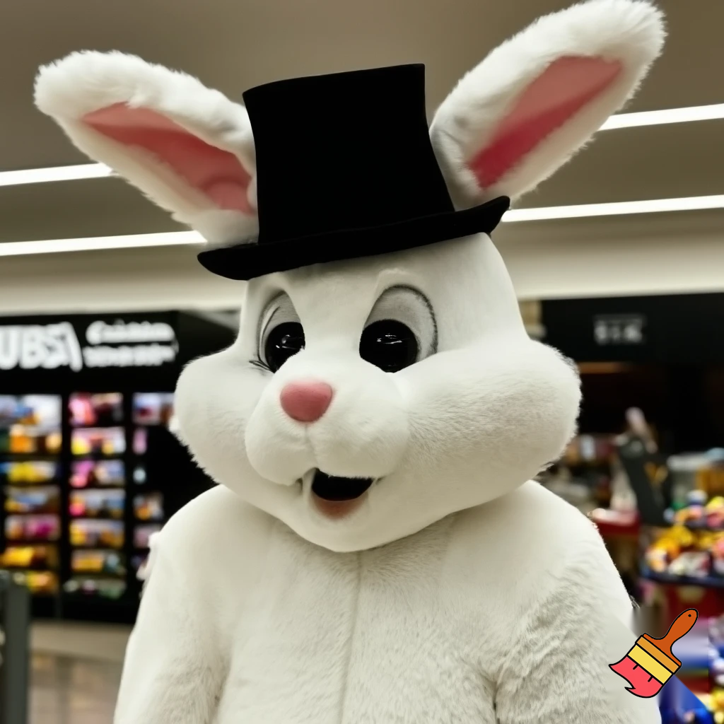 Easter bunny mascot top hat at the shopping centre mascot costume Darrell Lea magic room