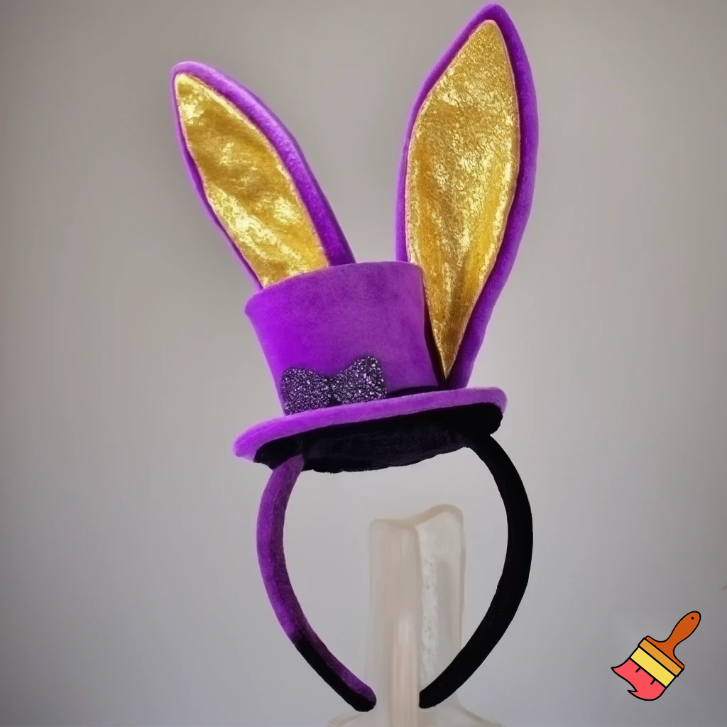 Easter bunny top hat headband, purple white with gold glitter fabric and velvet velvet gold special gold and delicate velvet and delicate and black purple top hat headband precious glitter, purple and white