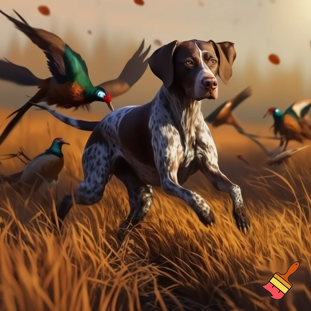German shorthair pointer flushing pheasants 