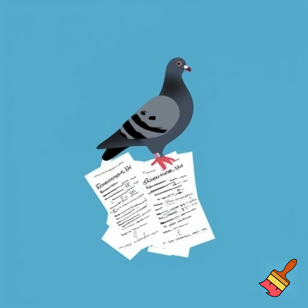 A pigeon on top of a pile of papers with the words "Income Tax" written on them