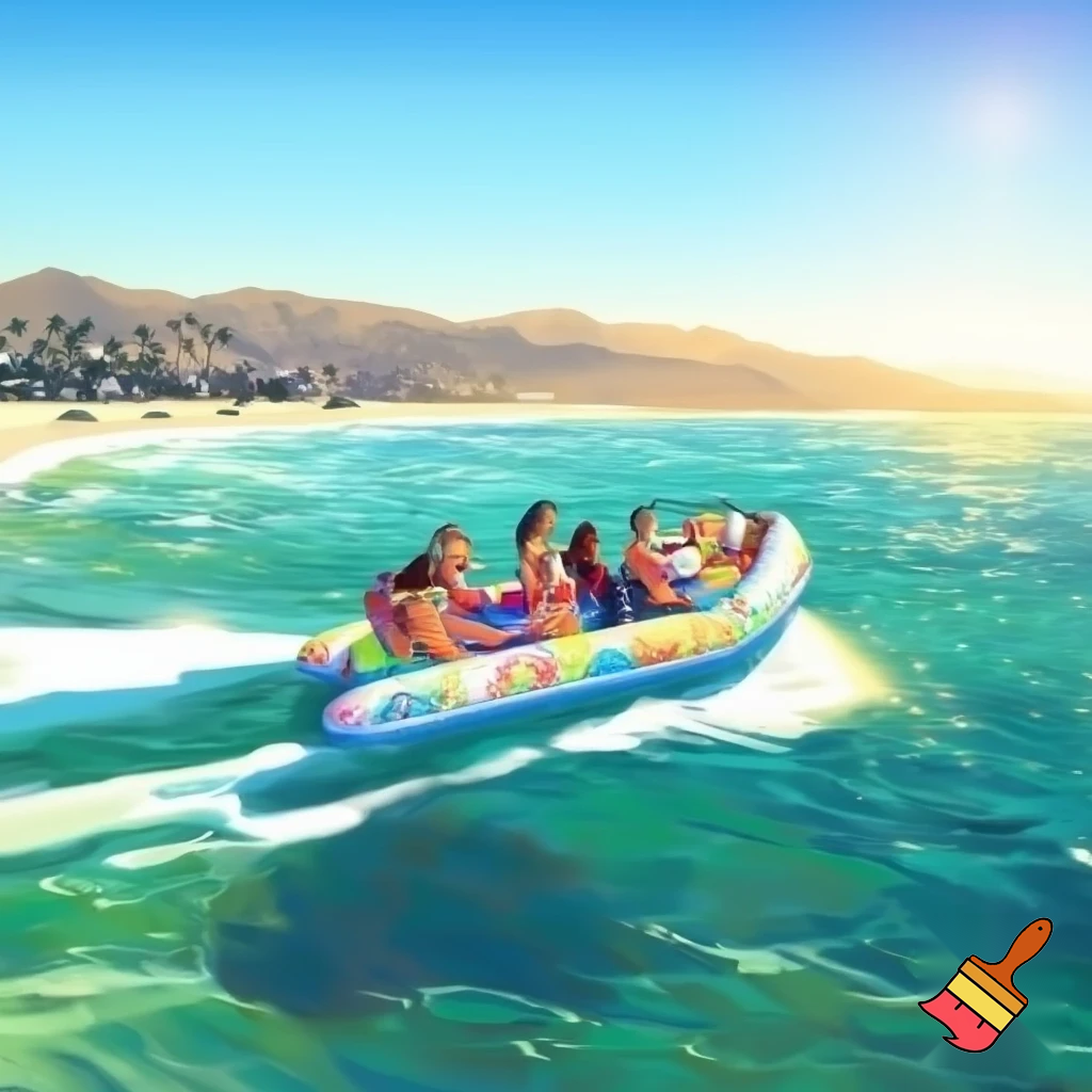 Create a water boat ride inspired in beachy Malibu with a fun vibe