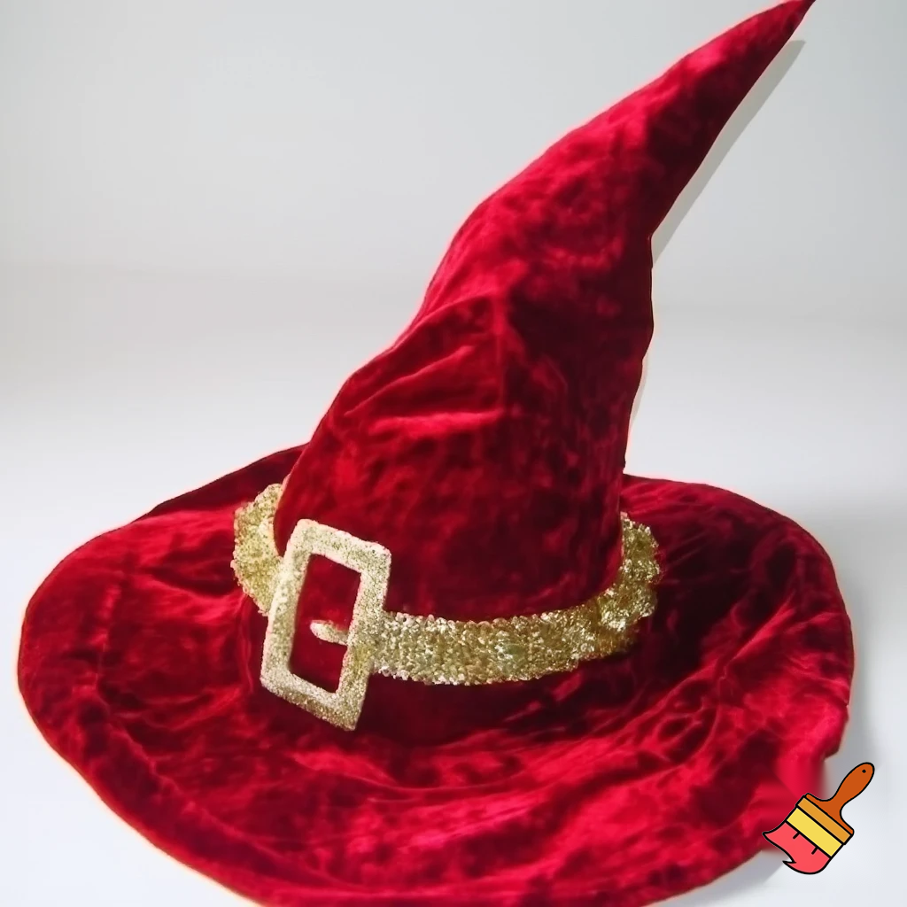 A witches hat, Christmas witches hat red Christmas fabric and velvet