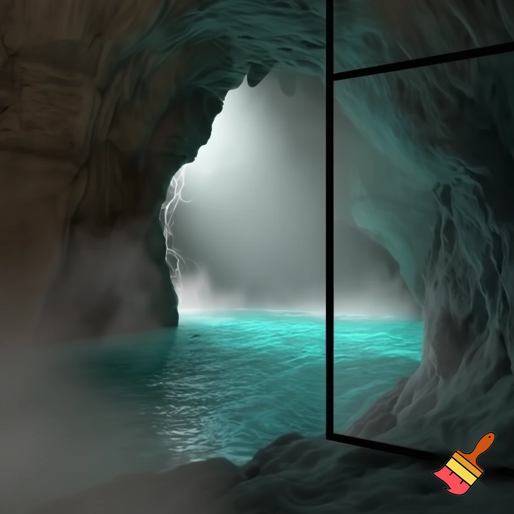 Cave with a glass door With water through