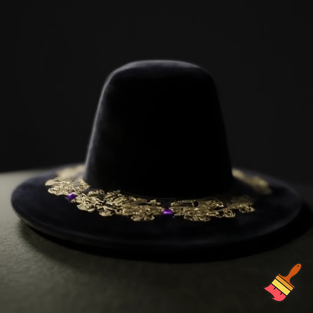  Black witches hat velvet special delicate purple and gold dark black
