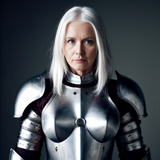 Tall white-haired woman in armor