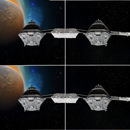 Mostrare l’astronave dall’esterno nello spazio profondo, includendo **due viste nella stessa immagine** (ad esempio vista a tre quarti e vista laterale o dall’alto).  
> L’astronave deve apparire piccola e agile, con fusoliera aerodinamica, propulsori posteriori luminosi, antenne e dettagli funzionali, finestrini panoramici.  
> Illuminazione cinematografica, riflessi realistici sulla scocca, stelle e un pianeta sullo sfondo per dare scala, resa ultra-dettagliata, qualità 4K.