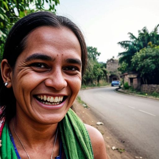 Huge green Hulku smiling happily after finding a 10 rupee note on the road in a village, joyful expression, dramatic cinematic lighting, dusty village road, realistic 3D animation style, Instagram reel format 9:16