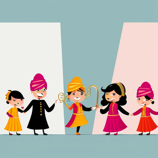 2D flat illustration of 'Aloo ki Barat' - a potato wedding procession. A cute cartoon potato groom wearing a pink sherwani and turban riding a horse. Behind him, a 2D band of potatoes playing trumpets and drums. Bright solid colors, clean bold lines, simple background with Indian houses. Digital art style, high resolution, vibrant palette.