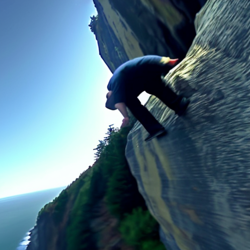 morbidly obese man falling off cliff dramatic 