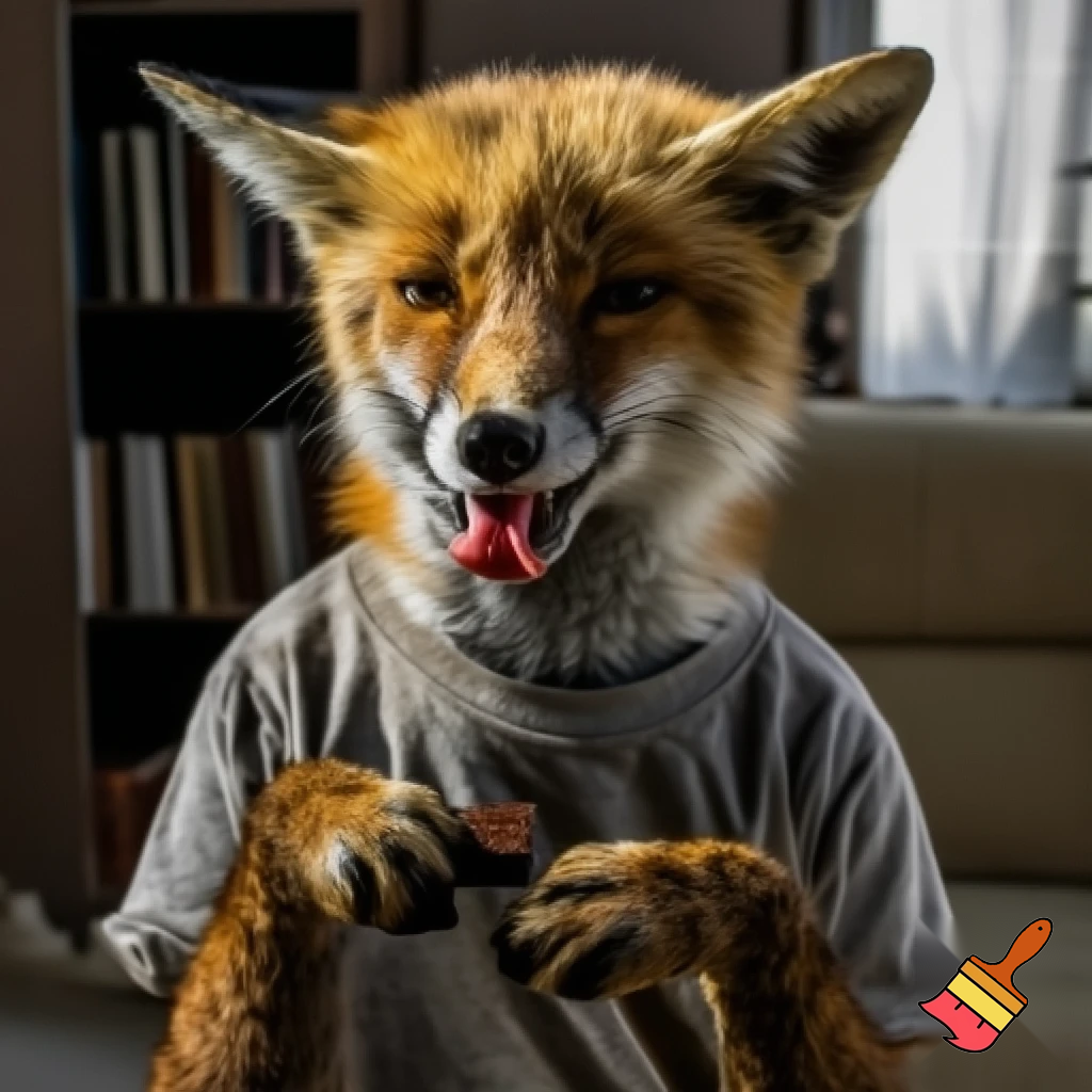 make a fox eating chocolate with a t shirt make it extra realistic
