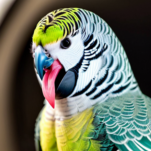 murray the budgie green with a yellow head, an a big toothy grin