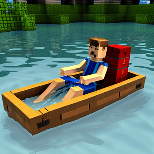 Swimming carton mincraft in the bateau
