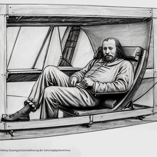 Make a sketch of Leonardo da vinci leaning on the wright brothers airplane
