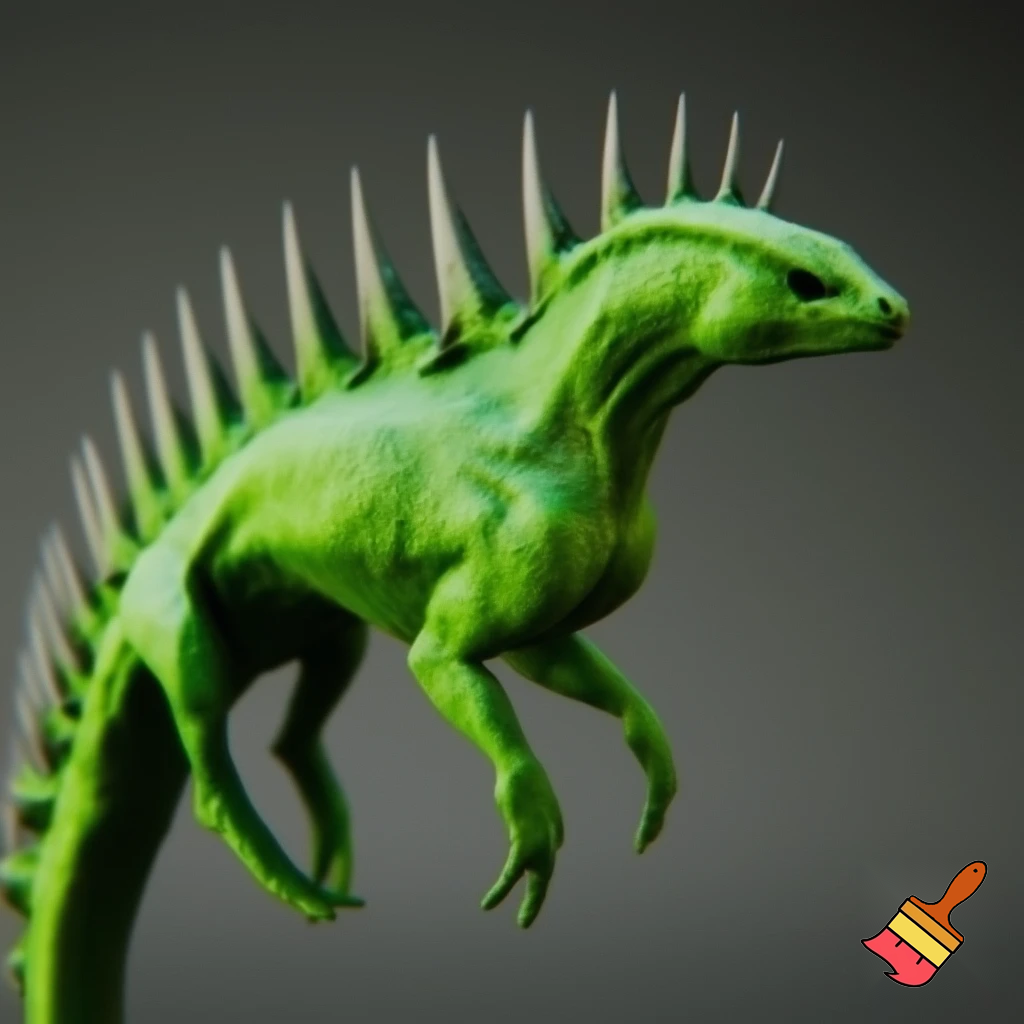 a animal that has green skin and has no eyes
and has a tail with spike on the tail and body
