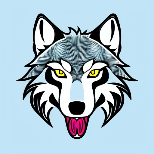 create an image of a glowing blue wolf, with glowing red eyes and a crocodile mouth