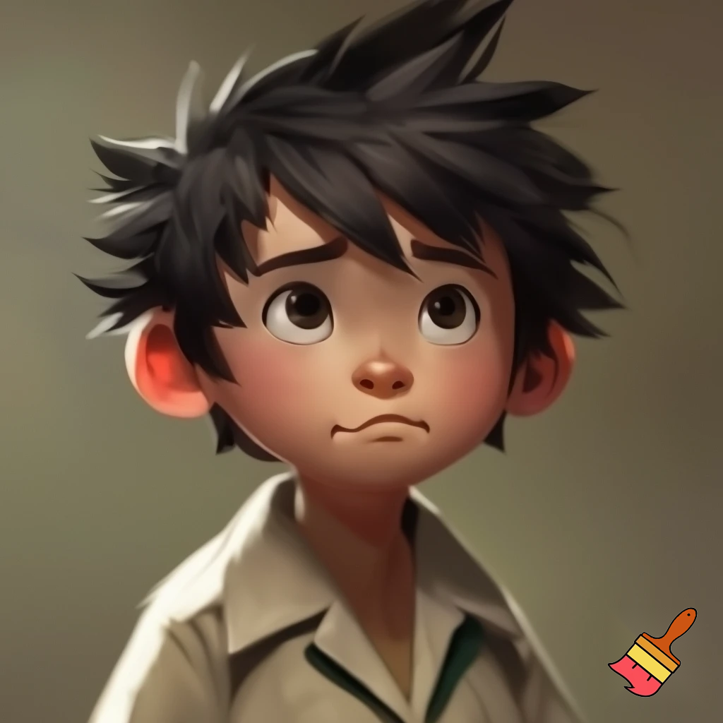 A young boy and had spiky hair, chubby and in uniform 