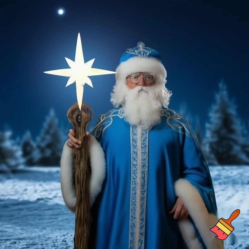 Russian Santa Claus magic one staff walking stick with a star real Santa Claus, Santa Claus the real person Santa Claus glasses