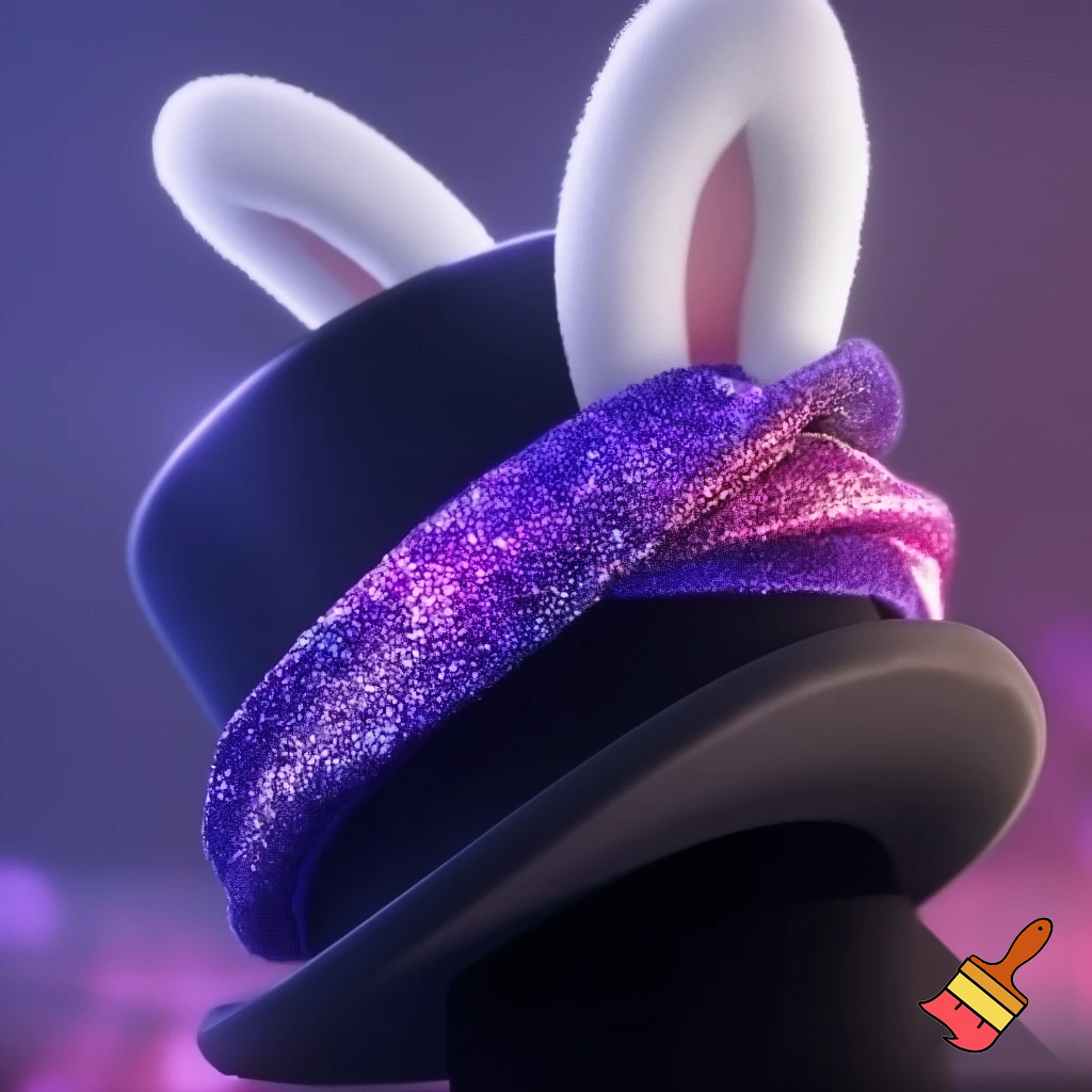 Black top hat with bunny ears velvet white and purple purple and white headband fabric and velvet glitter, purple and pink