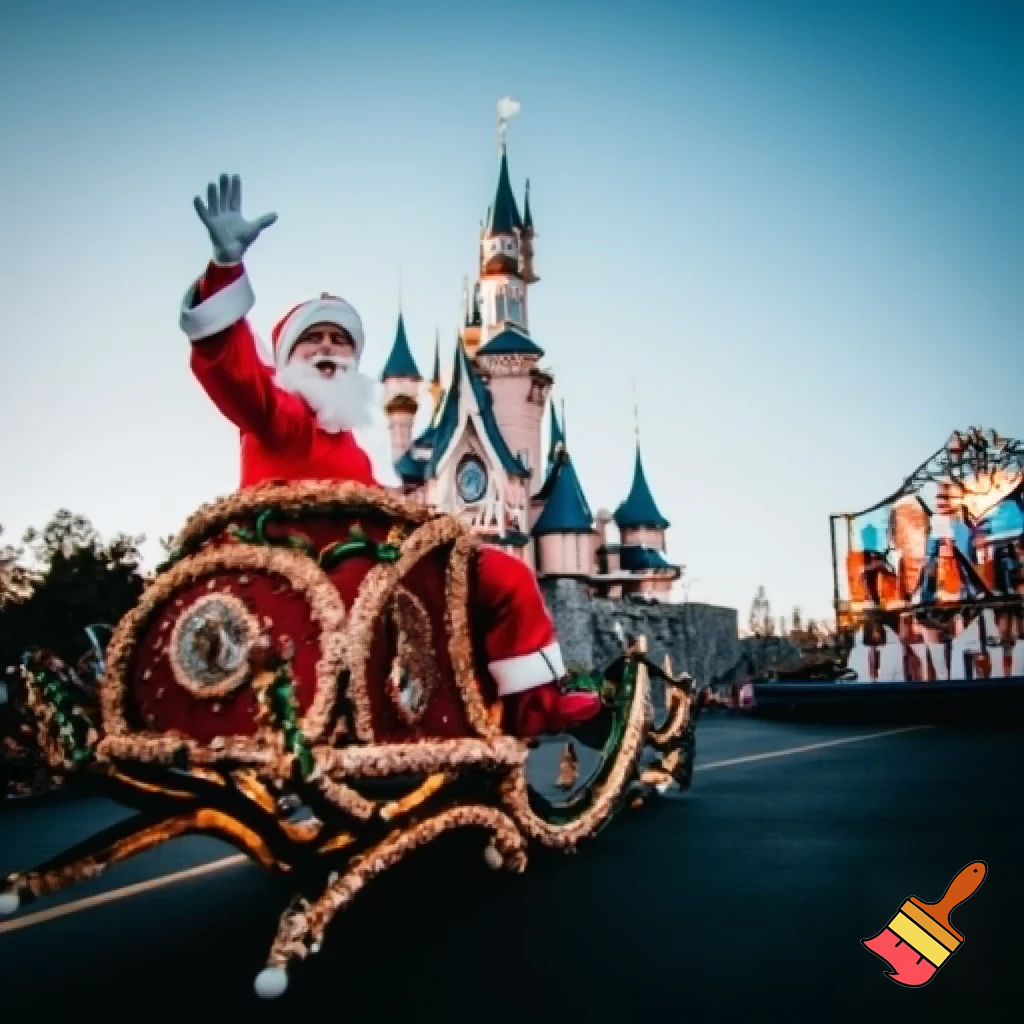 Santa Claus, France parade Paris Disneyland Santa sleigh castle Paris Santa Claus a big parade stage