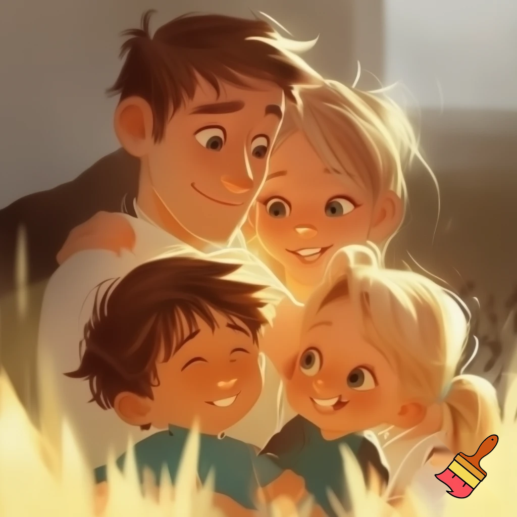 A family of four boy 10 years old girl 5 years old blonde brown hair 
