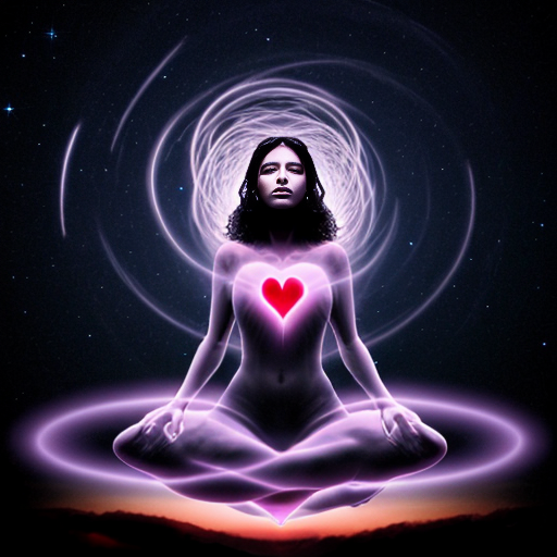 lucid dreaming. spiritual woman with a spiral emanating from her heart
 by the night sky