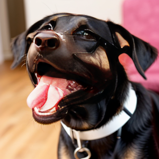 A dog that's tongue is so long and it is going into a woman's mouth