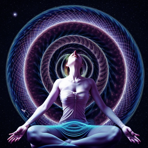 lucid dreaming. spiritual woman with a spiral emanating from her heart
 by the night sky