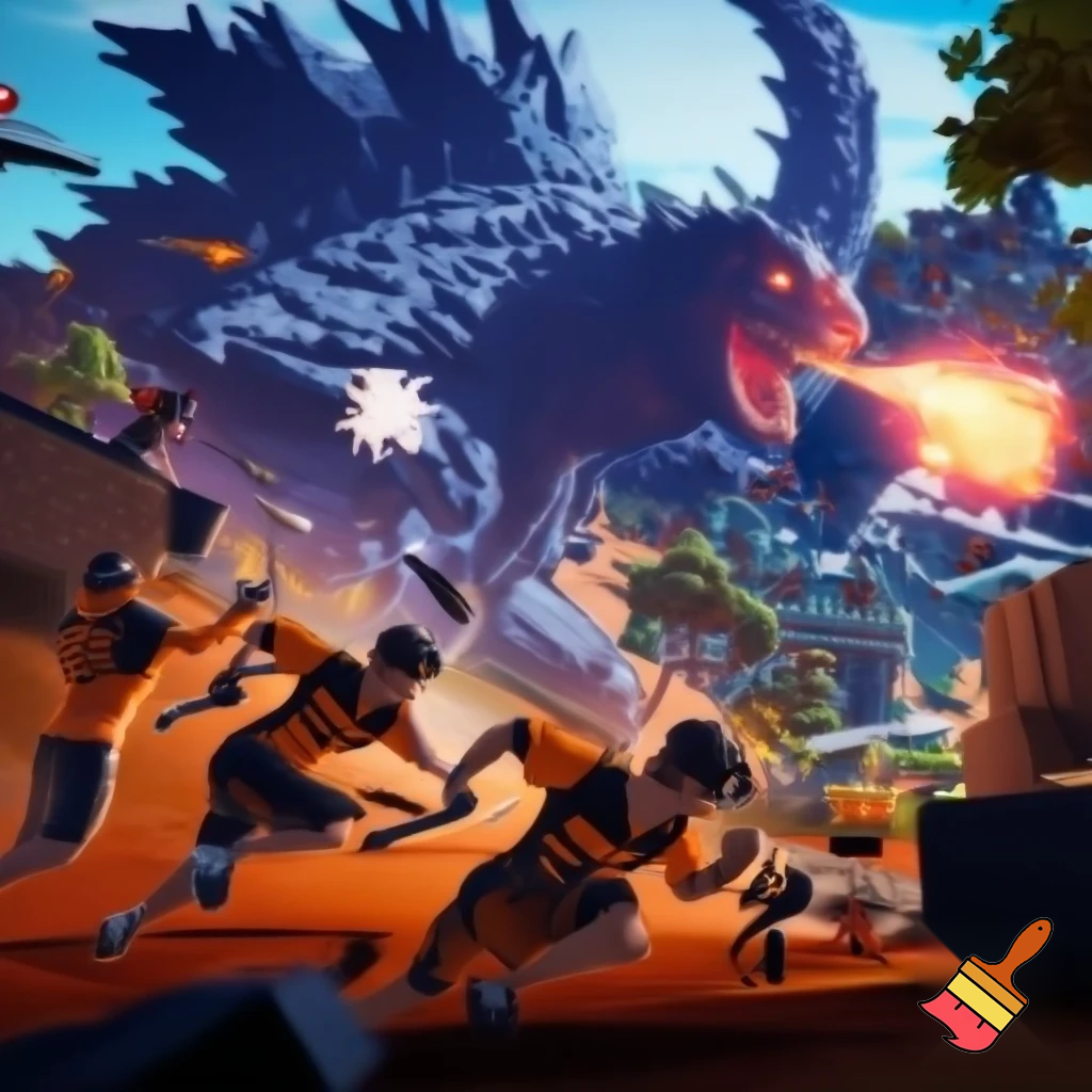 the esports team fnatic running away from godzilla in fortnite