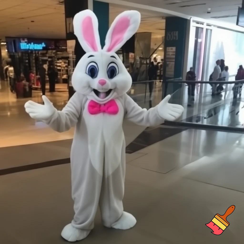 Easter bunny mascot costume top hat shopping centre