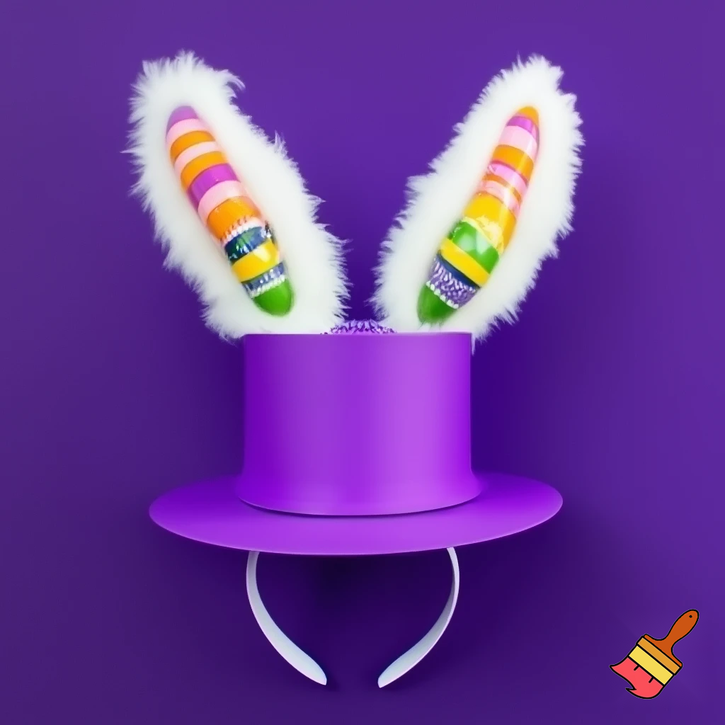 Easter top hat with headband, Easter bunny ears, purple and white