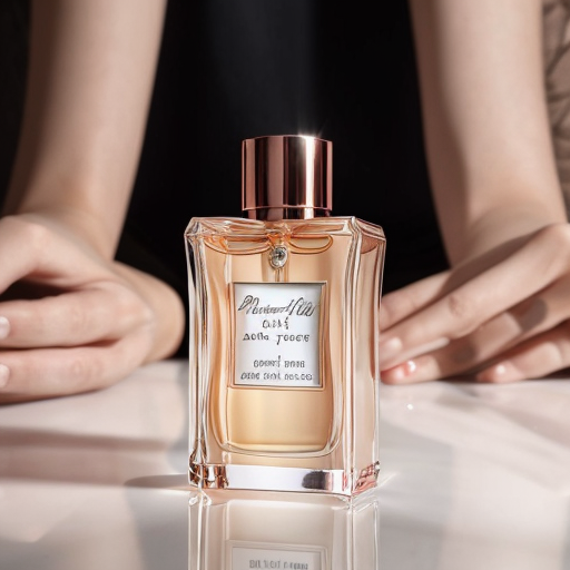 Extraluxury women’s perfume bottle with rosy amber glass, heavy white onyx base, discreet rose gold detailing, refined central gemstone accent, elegant and modern haute parfumerie style, cinematic soft lighting