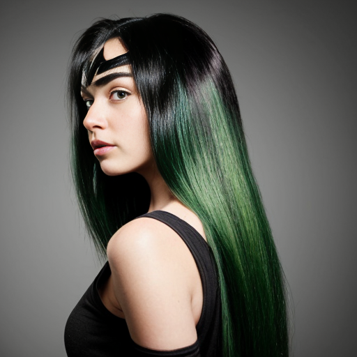 a woman with mid-length hair green to black with superpowers