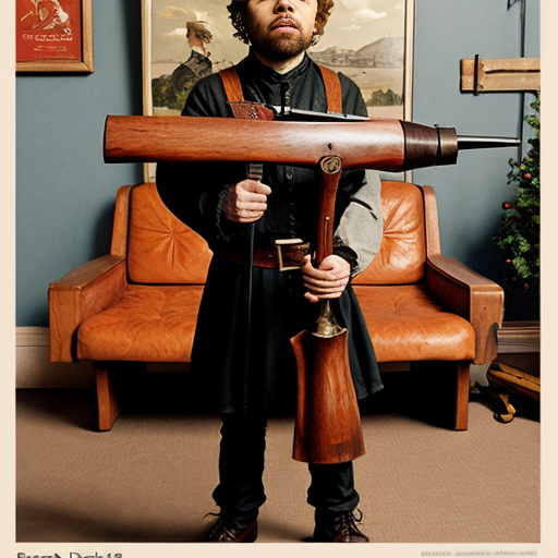 peter dinklage as a disgrunted pilgrim with a blunderbuss and hat with buckle norman rockwell illustration art style 