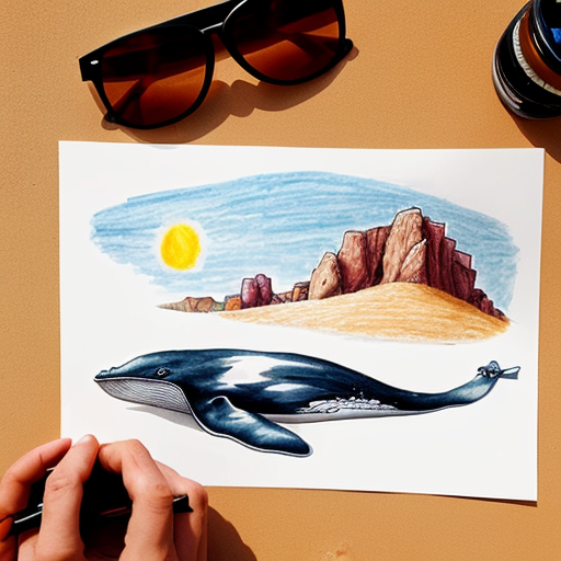 draw a picture of a whale in the desert. He has sunglasses on.
