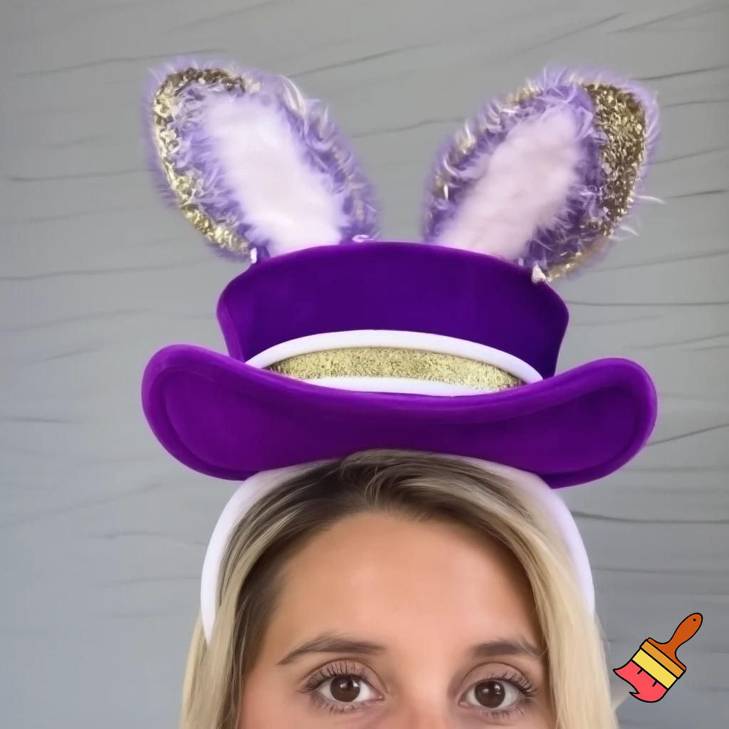 Easter bunny top hat headband, purple white with gold glitter fabric and velvet velvet gold special gold and delicate velvet and delicate and precious glitter, purple and white