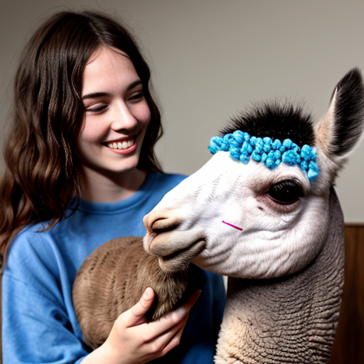 bluey with a pet gray llama