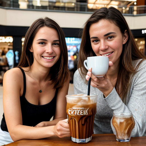 Goretzka drink coffee and Vanessa drink coffee at the shopping mall 