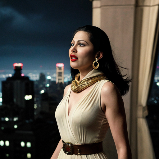 full merged narrative of your reimagined Ann Darrow in a Japanese anime manga-style adaptation of King Kong (2005):

🗽 King Kong: The Mistaken Beauty — Anime Manga Novelization
Chapter 1: The Spotlight
She stands center stage in a grand, gilded theater, bathed in golden light. Her dark hazelnut bronde hair cascades in soft waves, framing a face lit by bold red lips and eyes full of mystery. She wears a form-fitting, sleeveless white evening gown that hugs her silhouette like a second skin. Full opera-length gloves add a touch of vintage elegance, while a separate draped scarf at the back of her neck creates the illusion of a cowl neckline—an homage to the original Ann Darrow.
Her accessories shimmer: elaborate rhinestone earrings, each composed of two diamond-shaped segments, catch the light with every movement. Draped low around her waist is a gold chain belt, with extra loops that swing gently as she walks, adding a rhythmic sparkle to her graceful steps.
She is not Ann Darrow. She is the Iranian Jewish heroine—an actress, a dreamer, a woman caught in the wrong myth.
Chapter 2: The Mistake
Suddenly, the theater trembles. A shadow looms. The audience screams. From above, Kong descends—his massive form silhouetted against the city skyline. His eyes lock onto her. Confused. Haunted. Hopeful.
He reaches out.
She freezes, arms outstretched in a dramatic pose, caught between terror and awe. The rhinestones glint. The scarf flutters. The illusion is complete.
Kong grabs her.
The crowd gasps. The city holds its breath.
Chapter 3: The Realization
High above the streets, atop the Empire State Building, Kong cradles her gently. She speaks—softly, in a language he doesn’t understand. Her voice is calm, her gaze steady. She is not Ann, but she is something else: brave, kind, radiant.
Kong stares. The illusion fades. He realizes the truth.
Too late.
The planes arrive. The city’s fury rains down. She screams—not in fear, but in protest. Kong shields her, wounded but resolute.
Chapter 4: The Legacy
She survives. Kong does not.
But the world remembers her—not as a mistaken identity, but as a symbol of grace under pressure. Her image becomes iconic in manga panels: the white gown, the gold belt, the rhinestone earrings, the moment of mistaken beauty that changed everything.