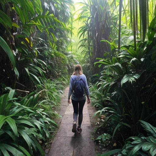 Girlfriend from friday night funkin walking through a bright morning rainforest