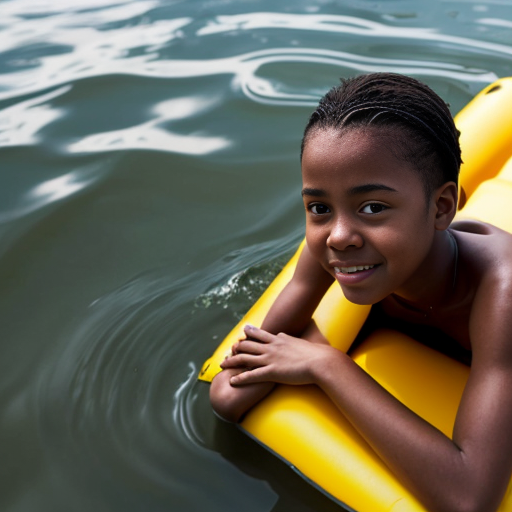 2d image of an African American girl on a raft