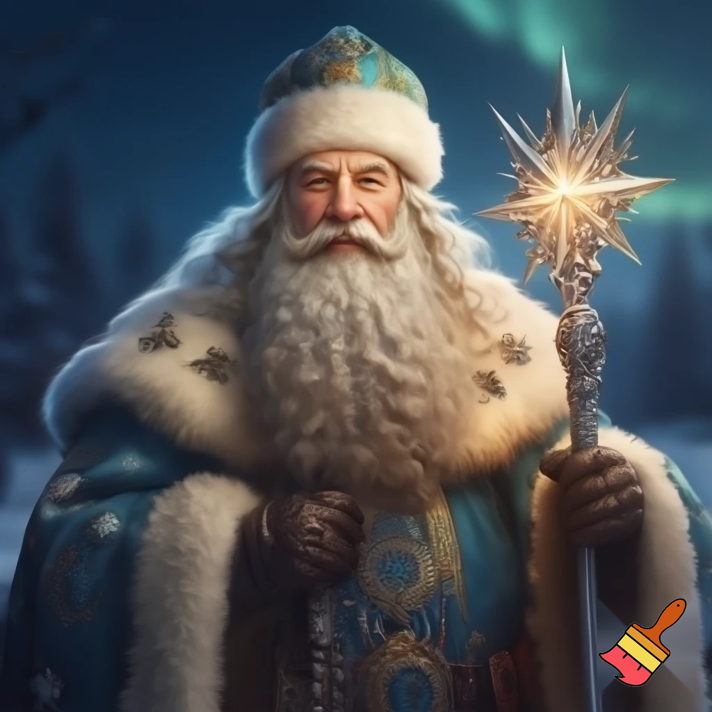 Russian Santa Claus walking stick with a star